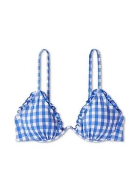 XS wild fable Blue and White Gingham Ruffle Bikini Top with underwire